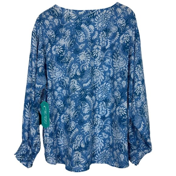 The Pioneer Woman XXL Paisley Lace Up Peasant Blouse Long Sleeve Blue White New - Picture 6 of 12